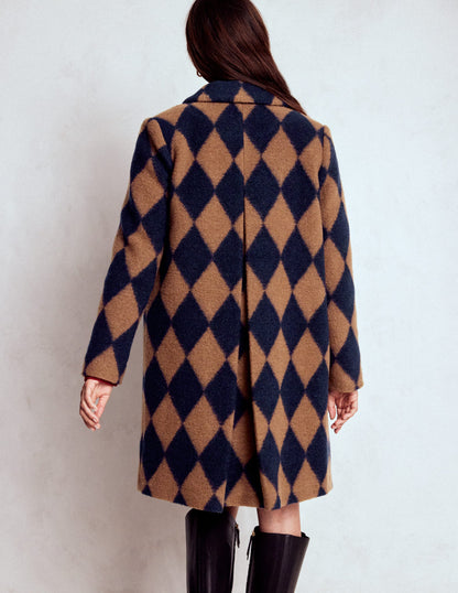 Edinburgh Swing Coat-Camel and Navy Argyle-4
