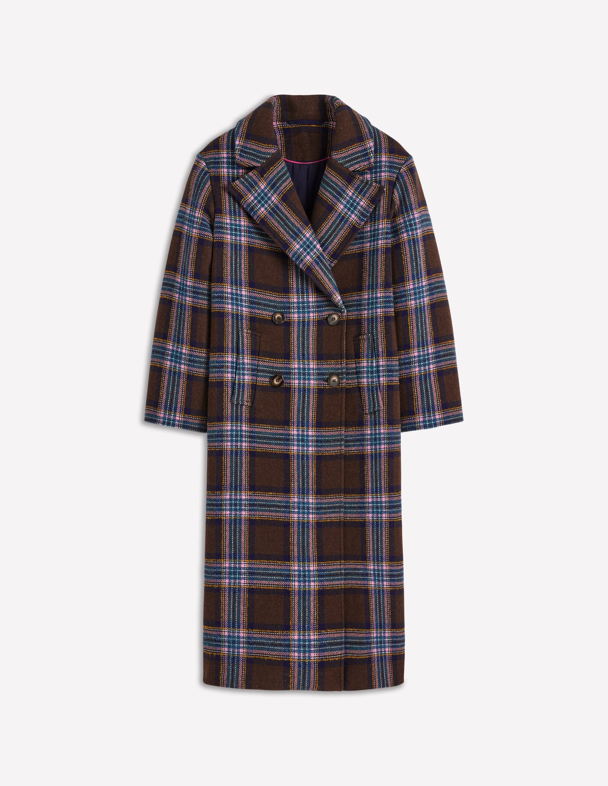 Cocoon Wool Coat-Brown, Teal and Pink Check-7