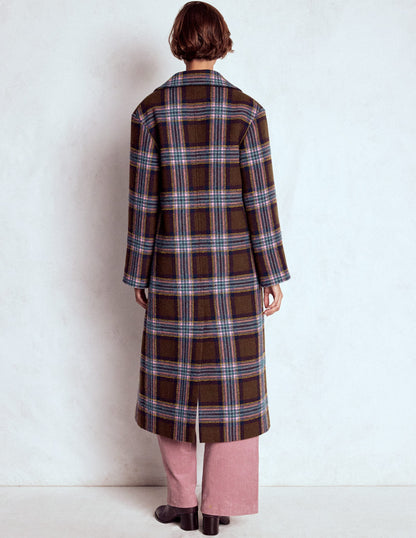 Cocoon Wool Coat-Brown, Teal and Pink Check-4