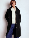 Funnel Neck Wool Coat-Black