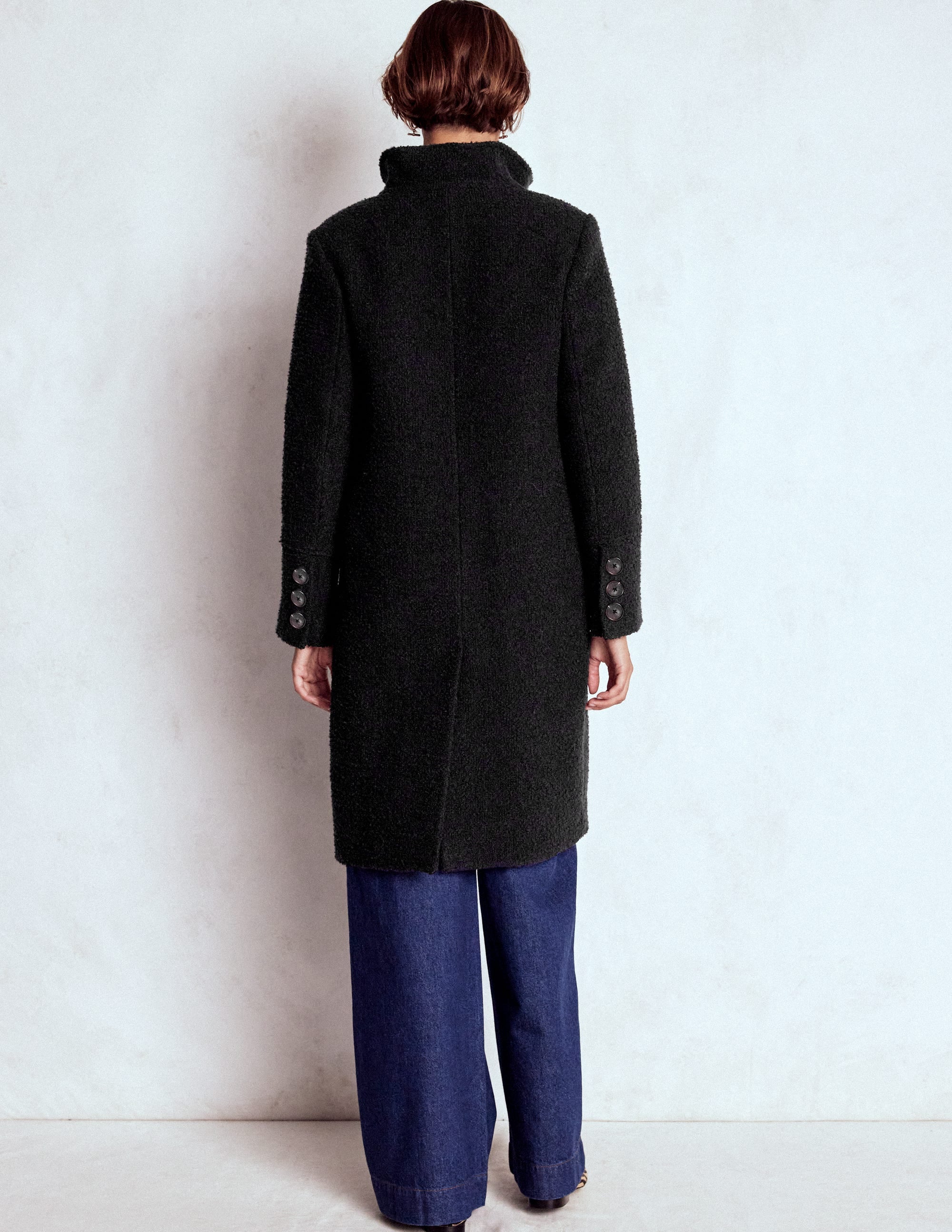 Funnel Neck Wool Coat-Black - Image 3