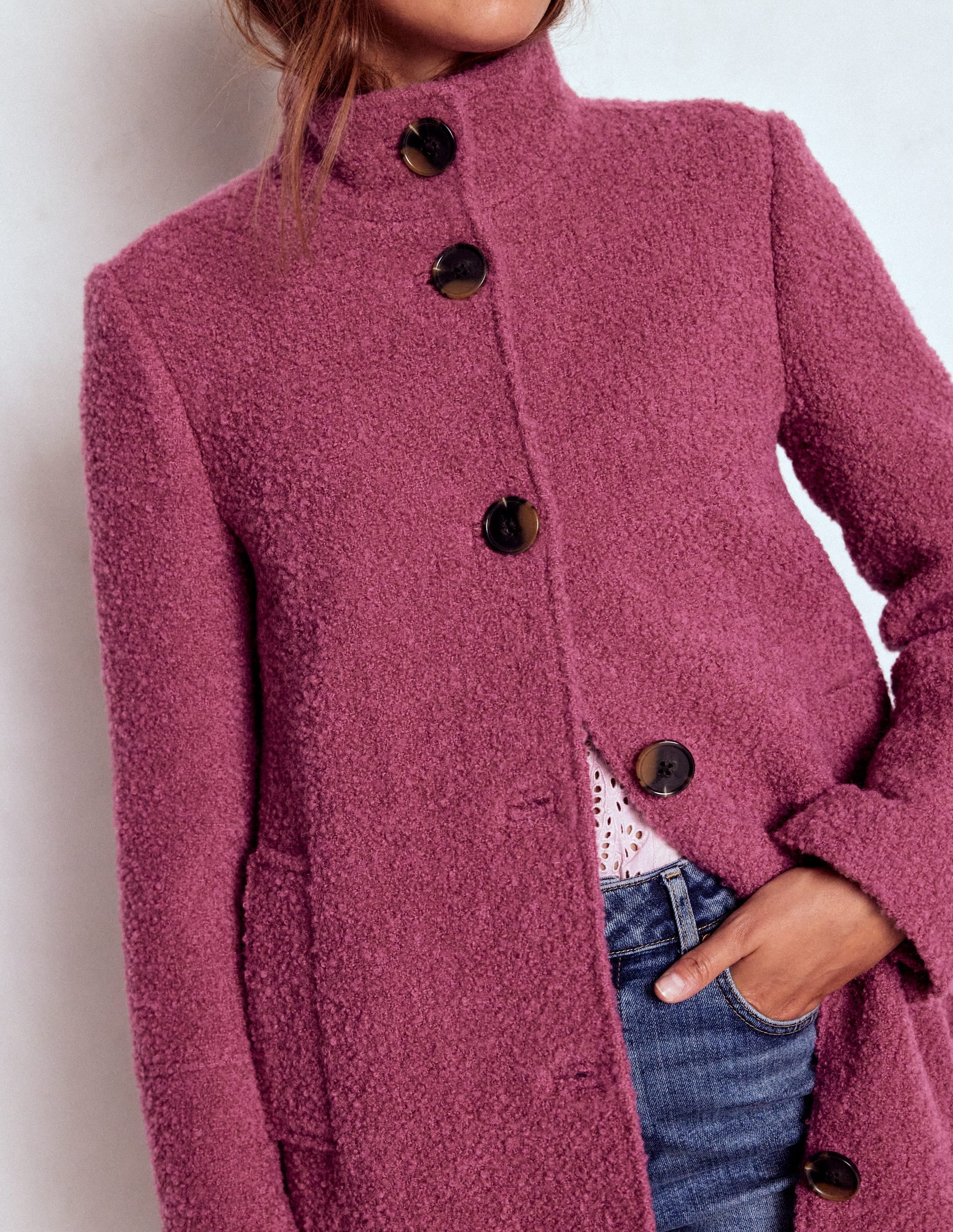 Funnel Neck Wool Coat-Pink Heather - Image 2
