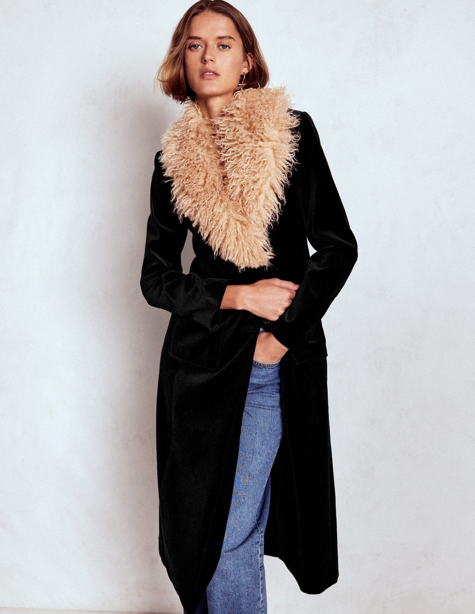 Fur Tipped Coat-Black-1