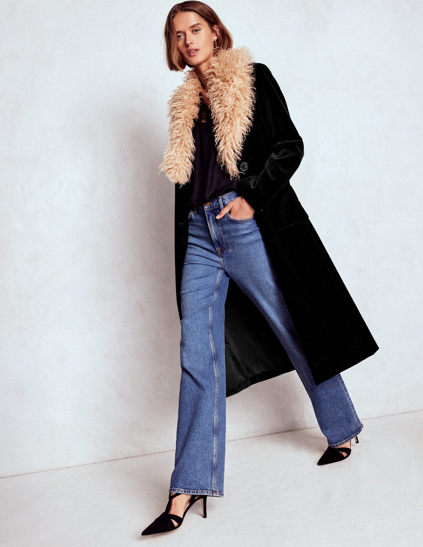 Fur Tipped Coat-Black