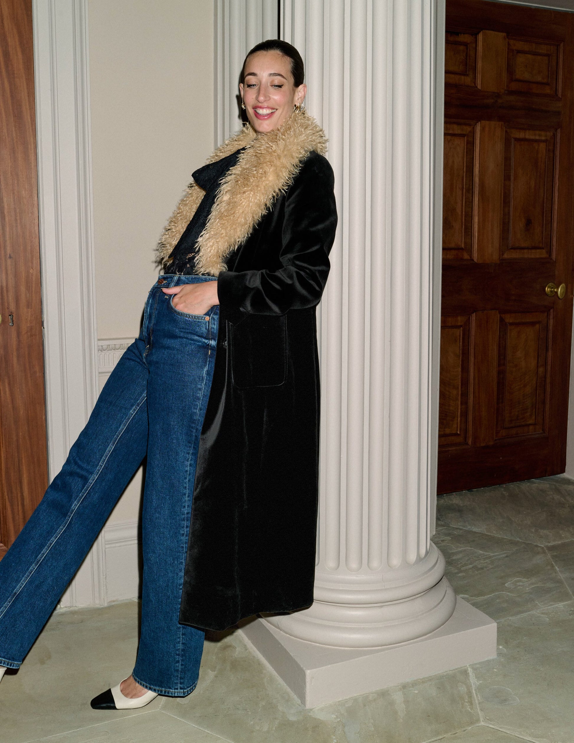 Fur Tipped Coat-Black-6