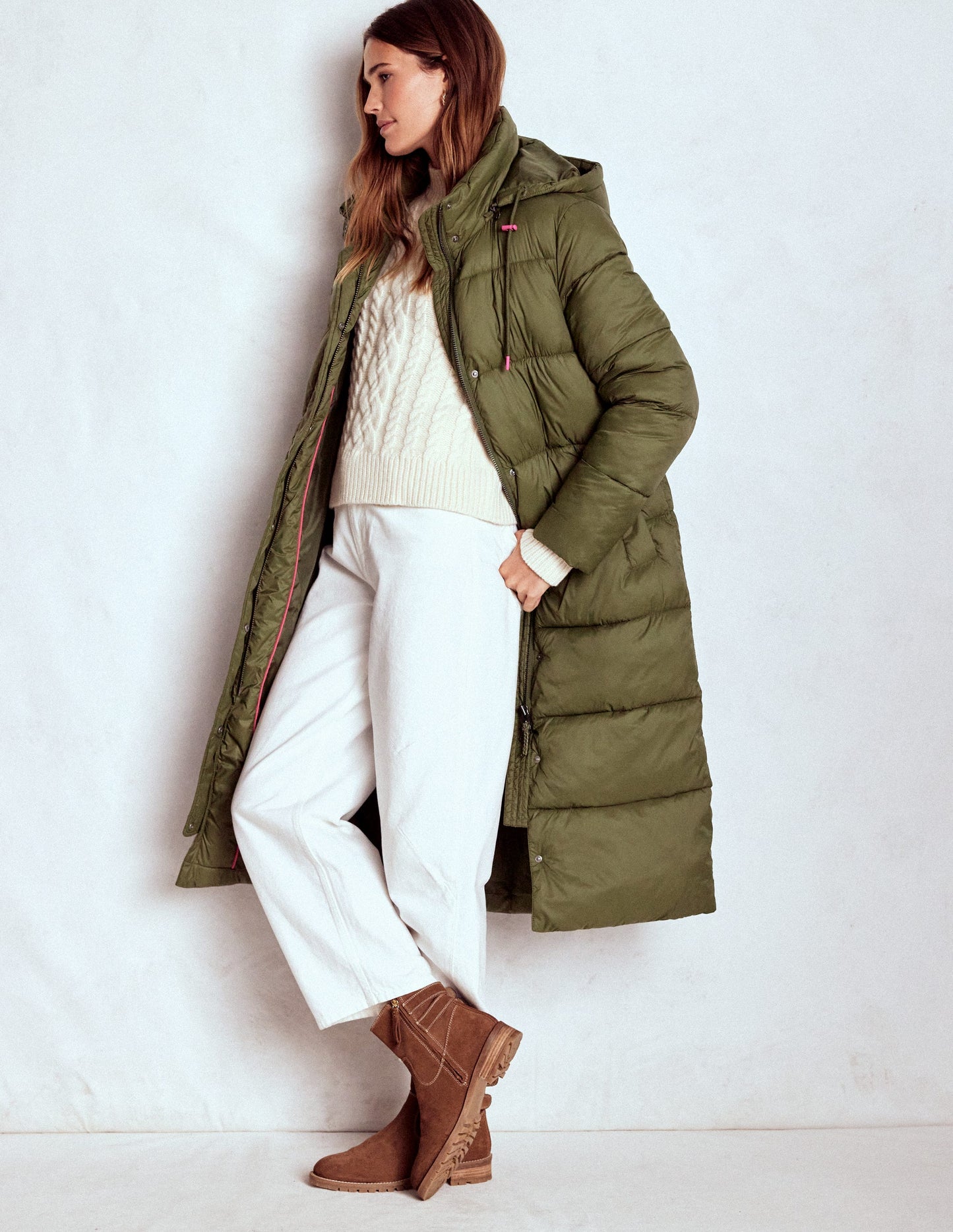 Longline Padded Coat-Woodland Green