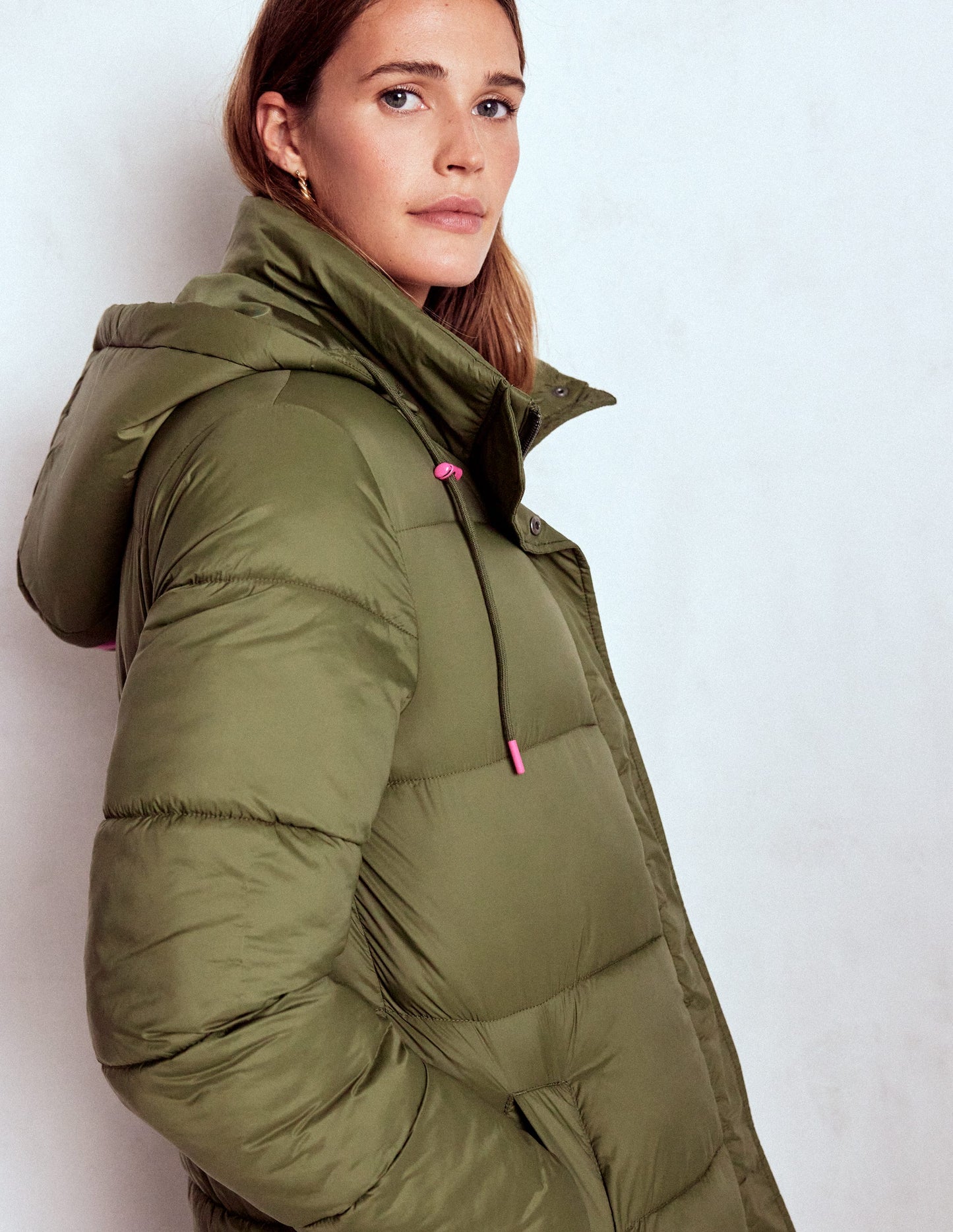 Longline Padded Coat-Woodland Green