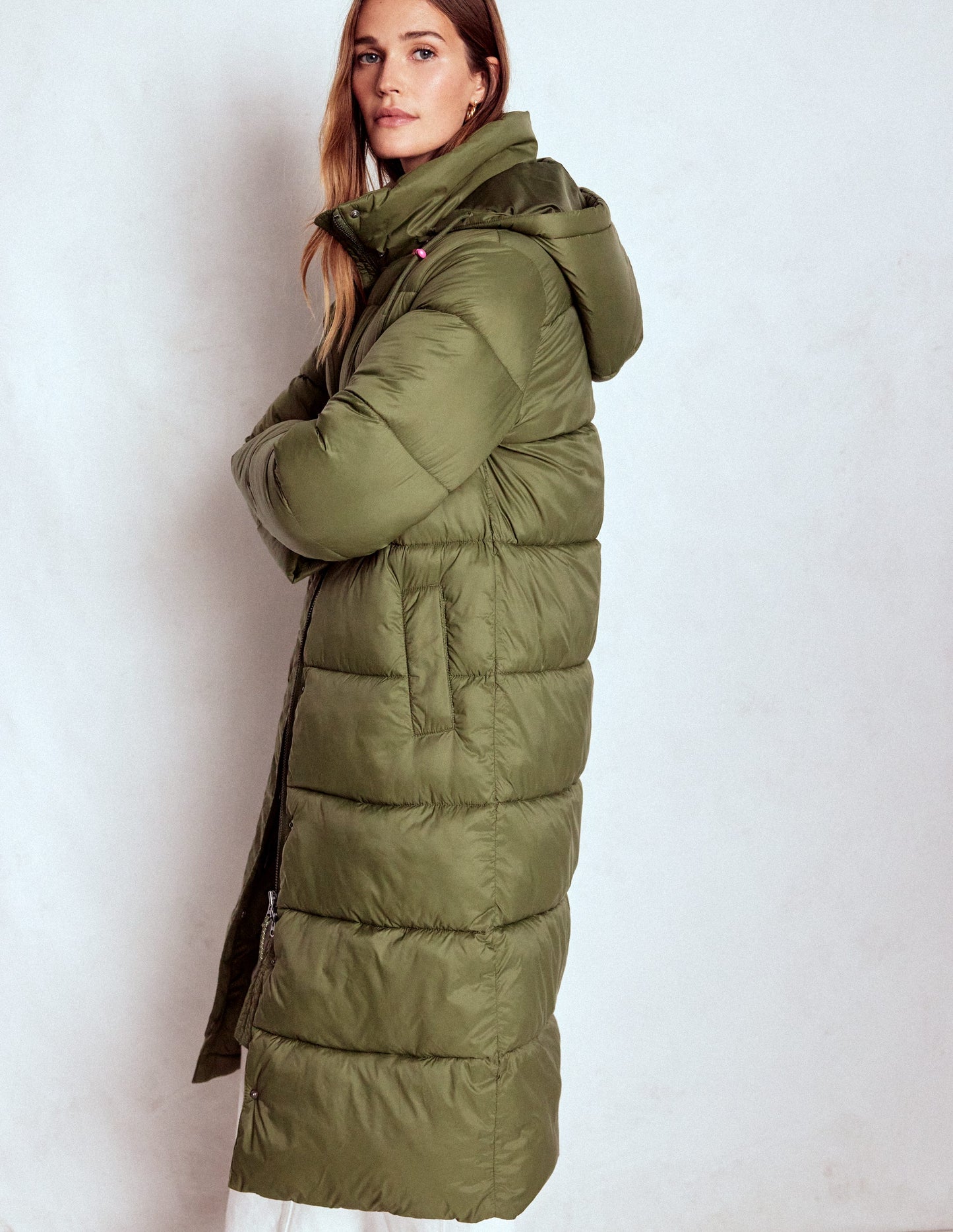 Longline Padded Coat-Woodland Green