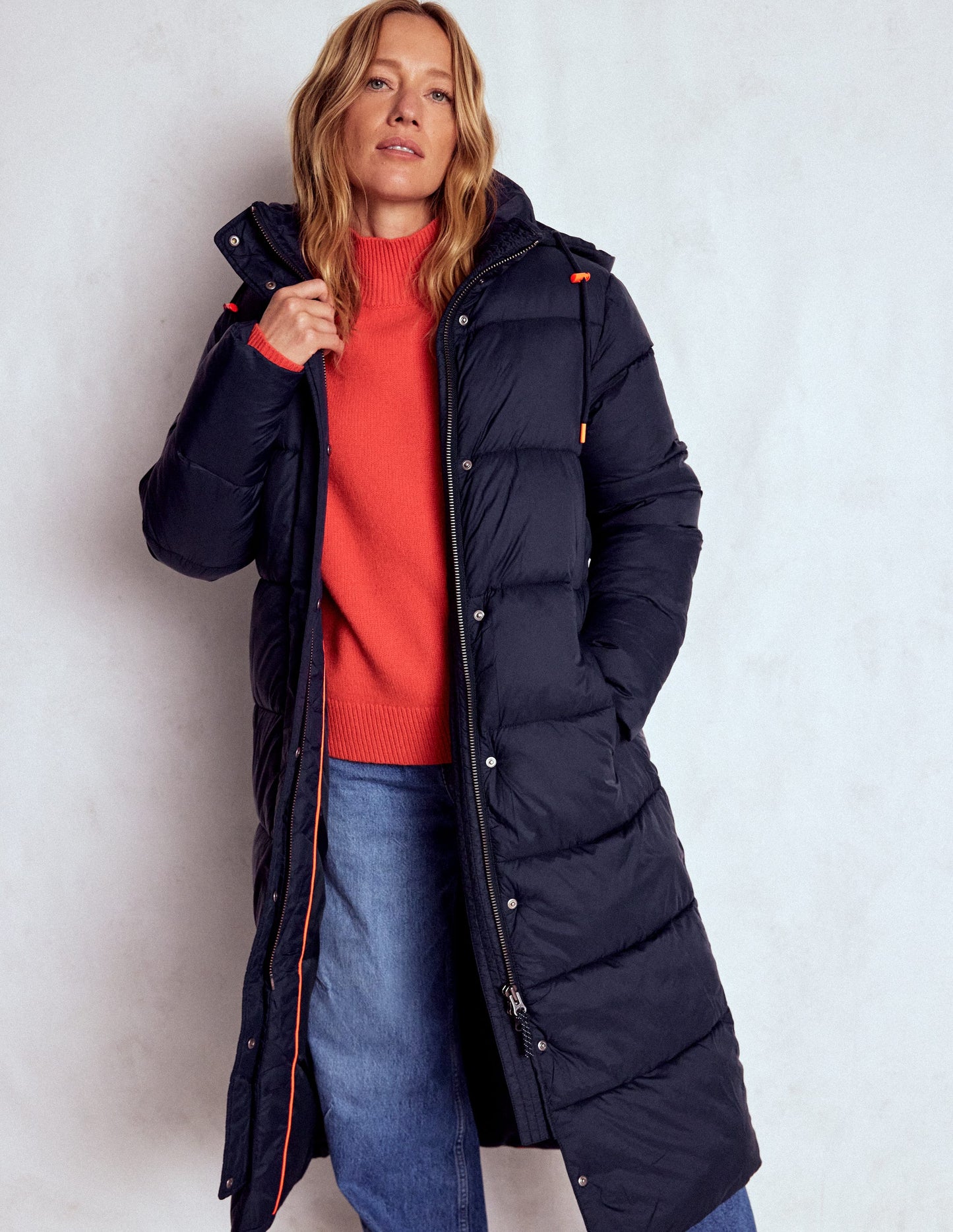 Longline Padded Coat-Navy