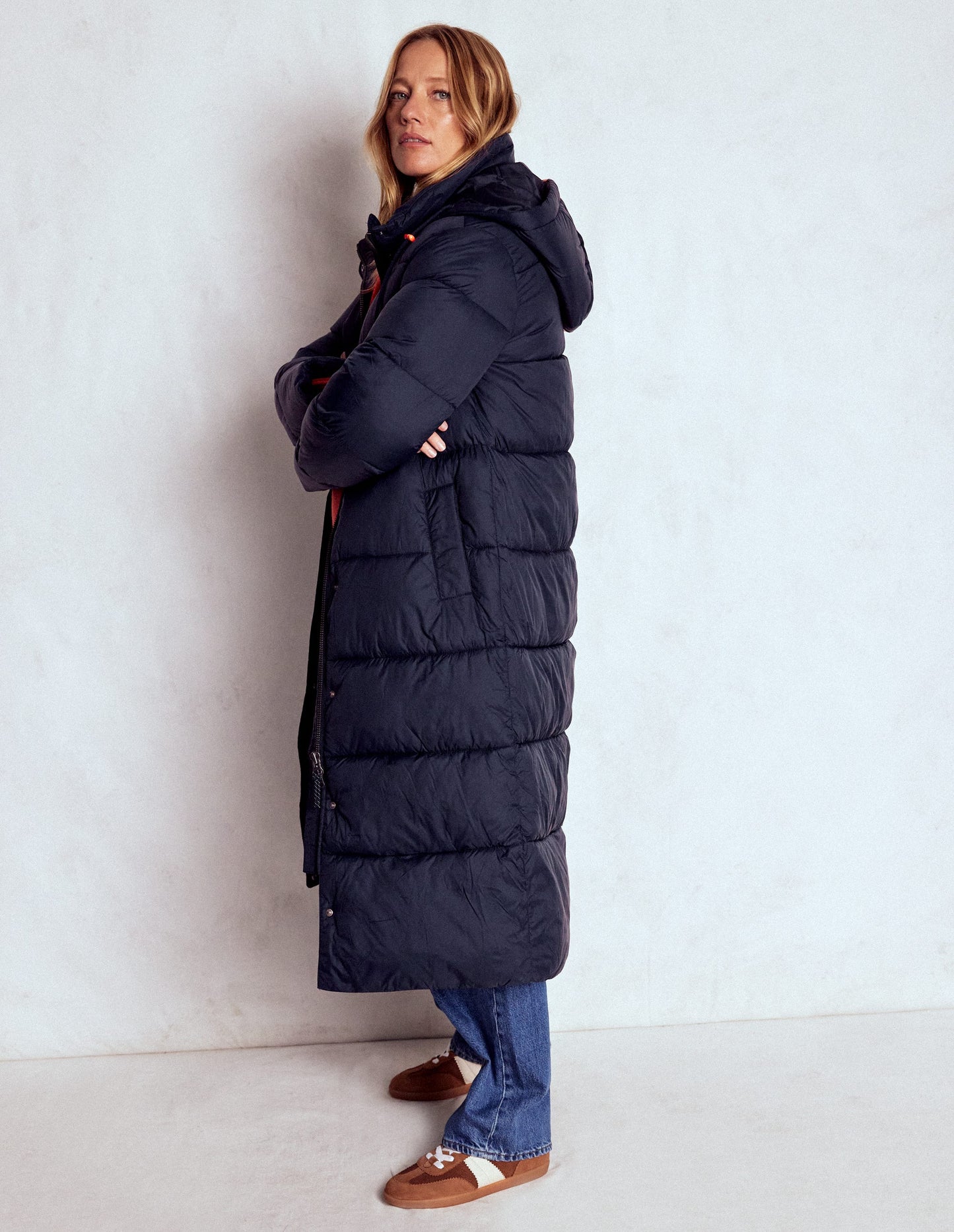 Longline Padded Coat-Navy