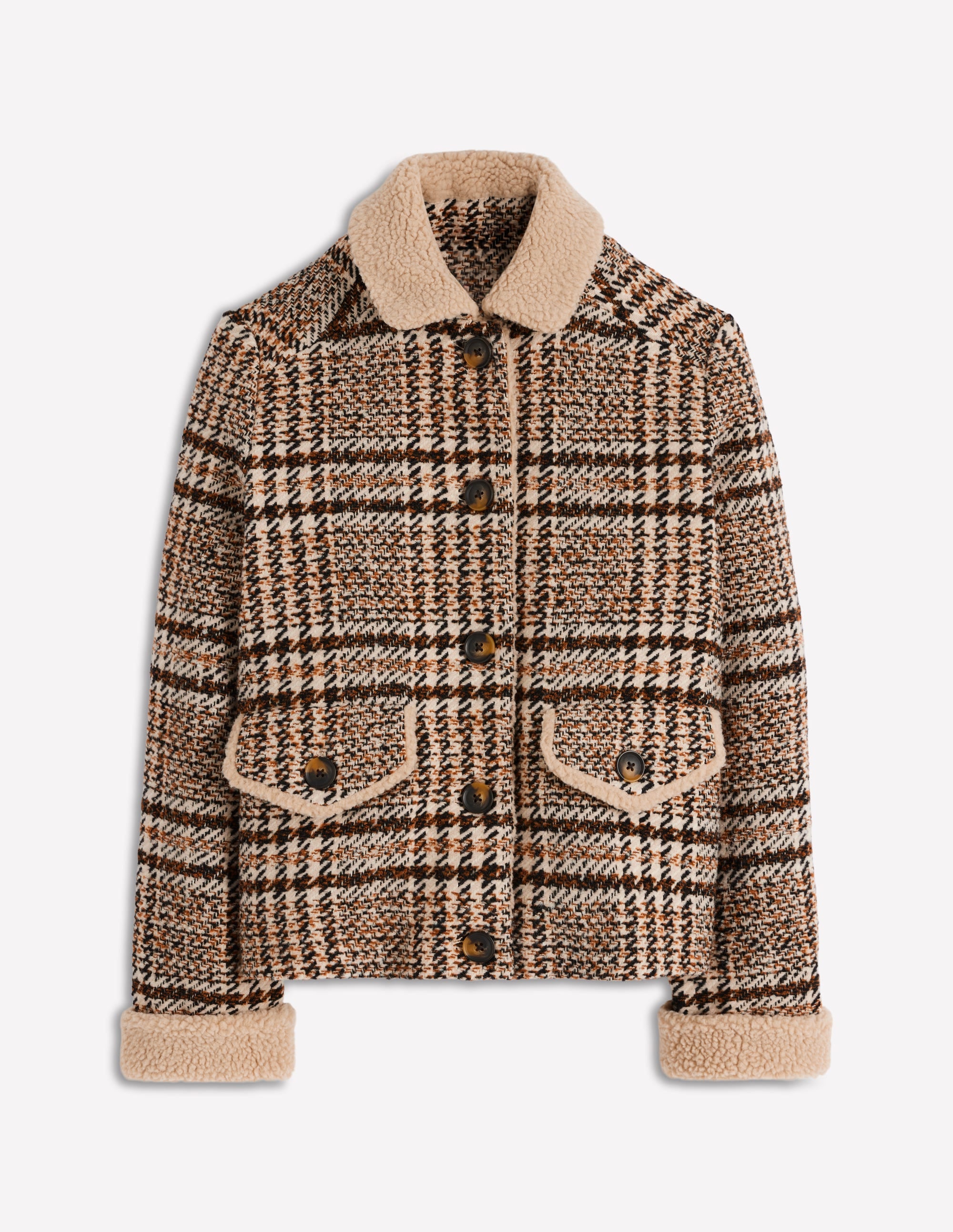 Stirling Check Coat-Ivory, Brown & Black Check | Boden USA
