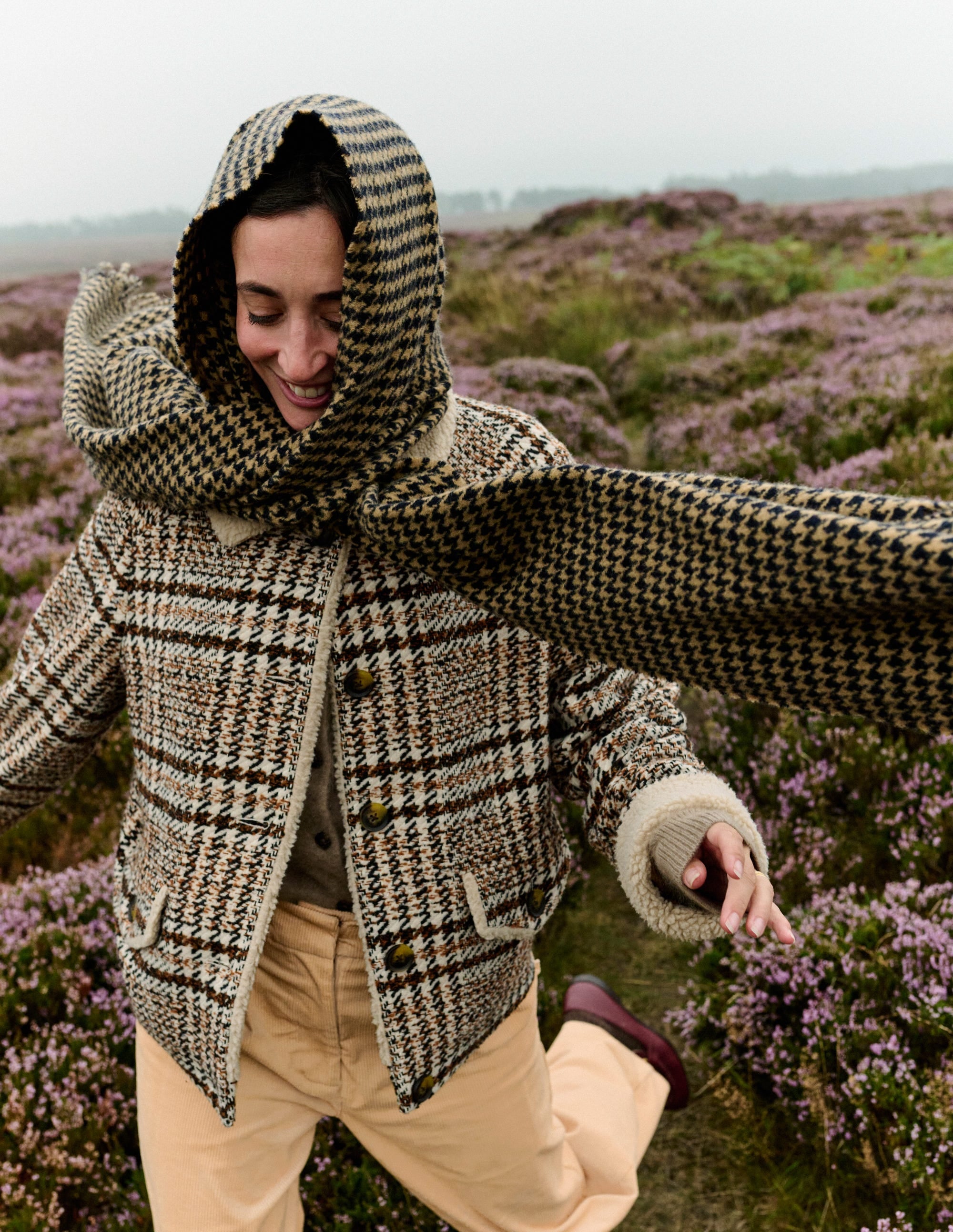 Stirling Check Coat - Ivory, Brown & Black Check | Boden USA