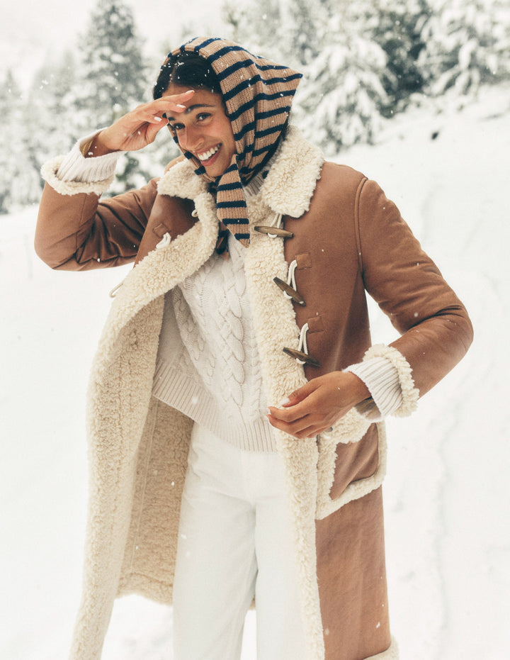 Shearling Duffle Coat-Camel, Natural Borg