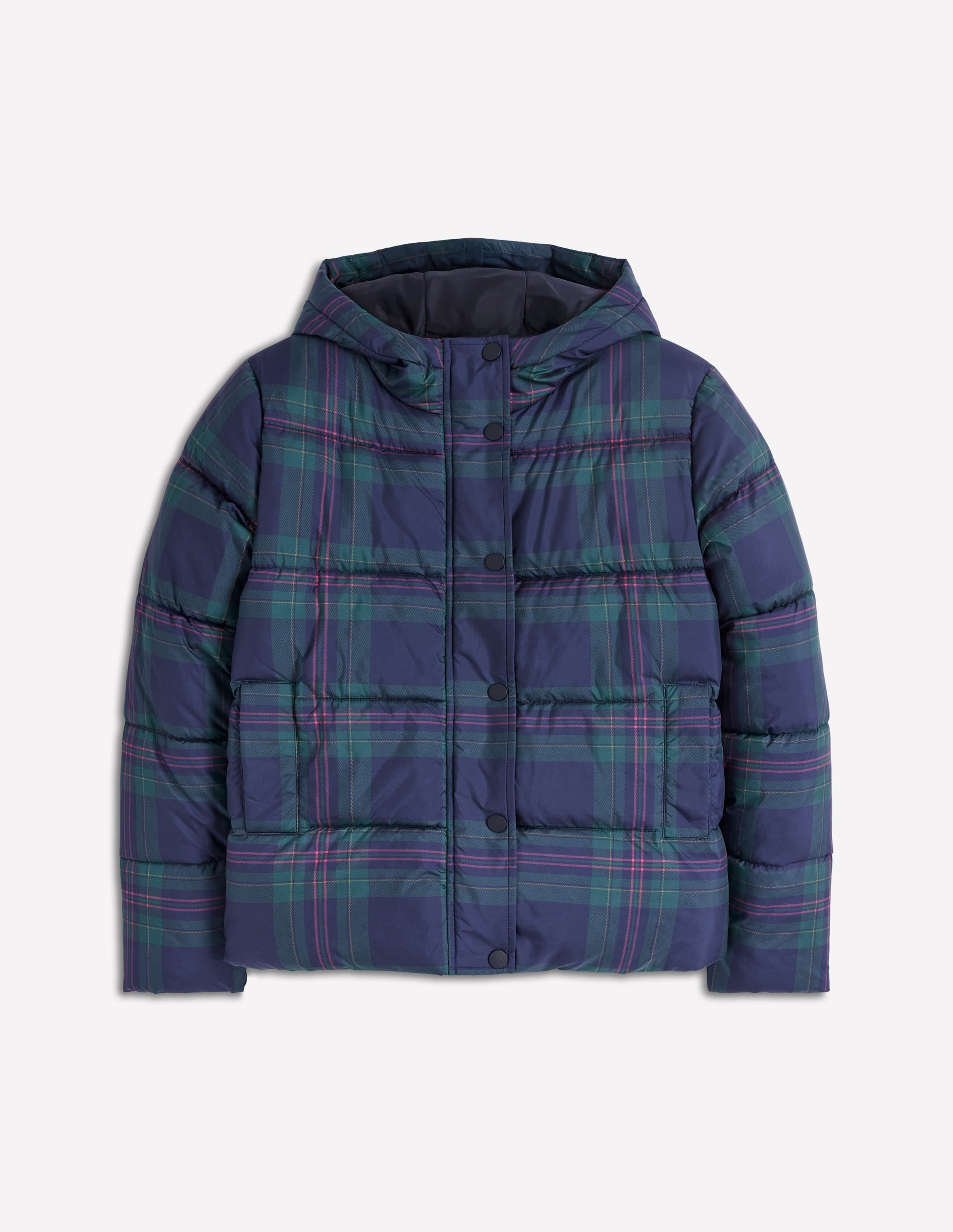 Padded Puffer Coat-Navy & Green Tonal Check | Boden USA