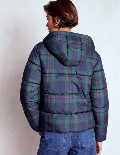 Padded Puffer Coat-Navy & Green Tonal Check-4