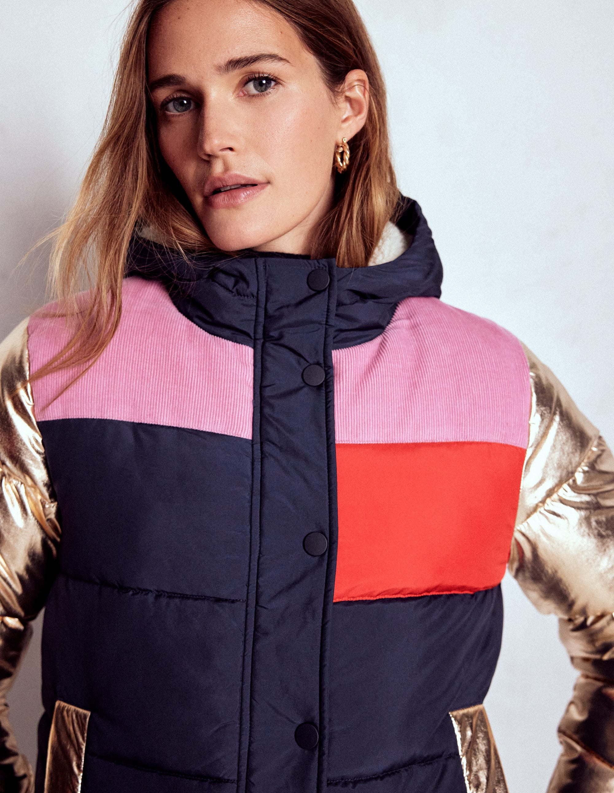 Padded Puffer Coat-Navy, Colourblock - Image 1