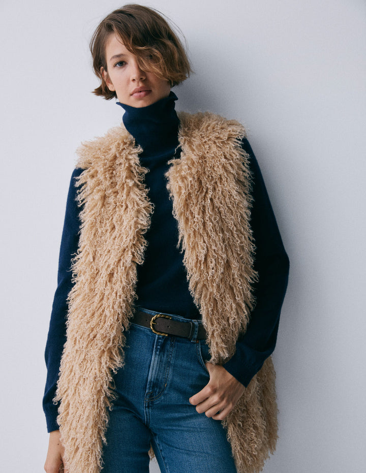 Faux Fur Long Gilet-Sand Dune, Fur