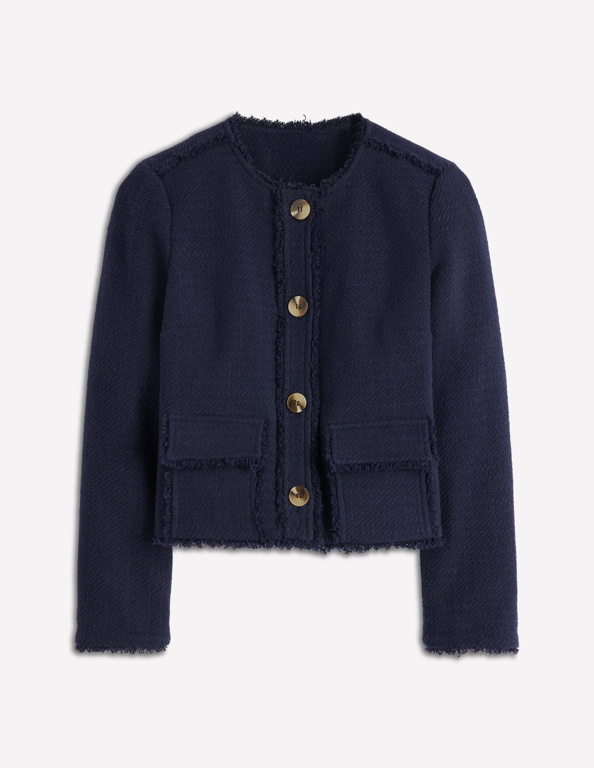 Collarless Textured Jacket-Navy-6