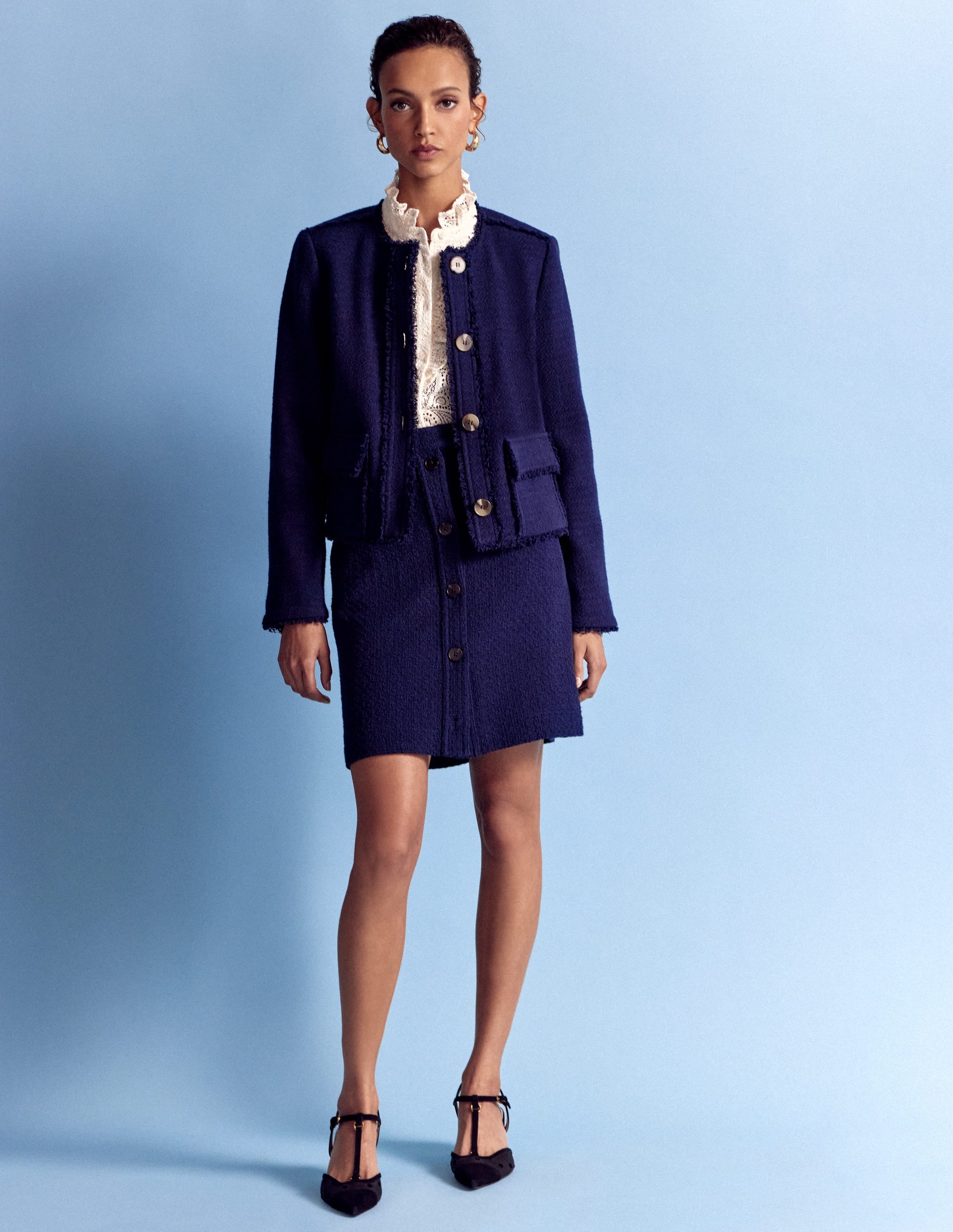 Collarless Textured Jacket-Navy | Boden USA