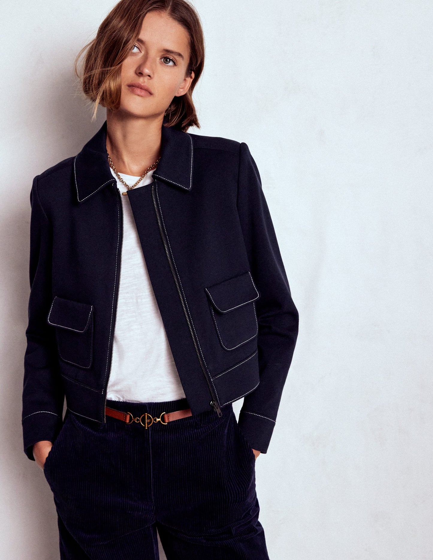 Zip Patch Pocket Jacket-NAVY