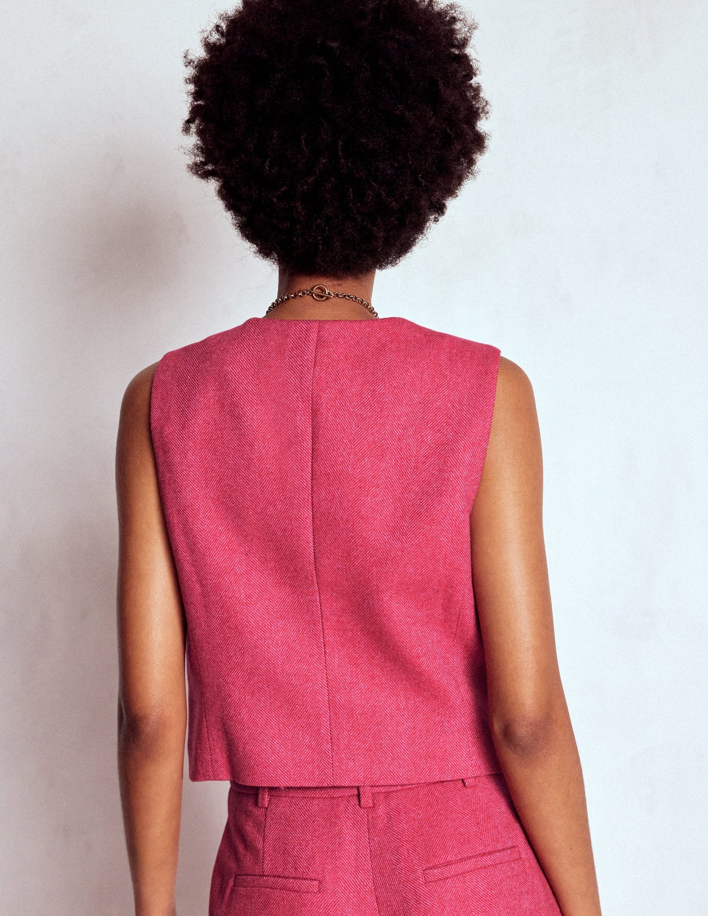 Pink Wool Waistcoat-Red and Pink Wide Herringbone