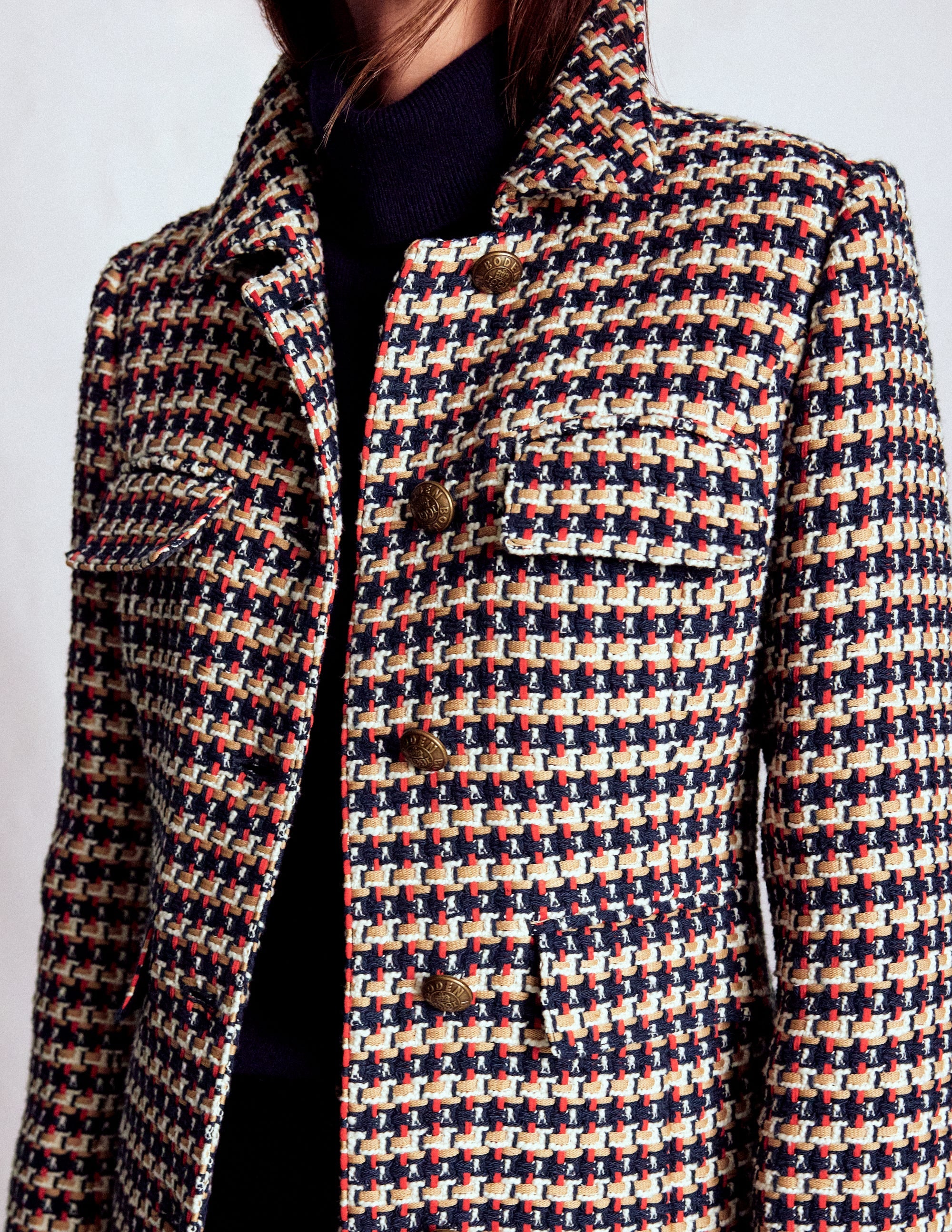 Pocket Detail Coat-Camel, Navy Red | Boden USA