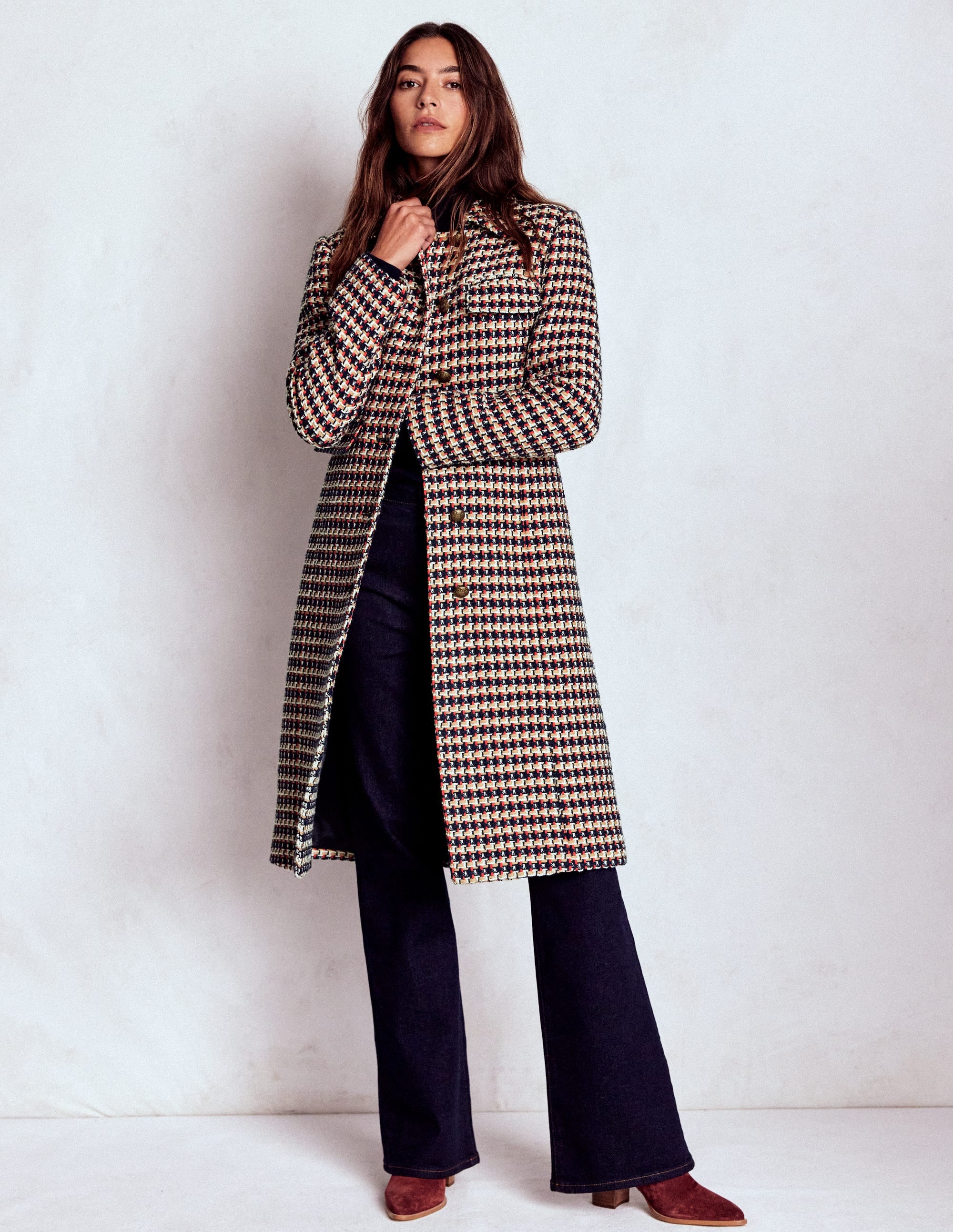 Pocket Detail Coat-Camel, Navy Red - Image 4
