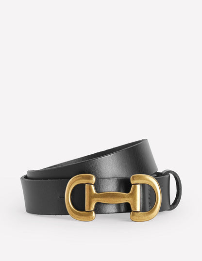 Iris Snaffle-Trim Leather Belt-Black-1