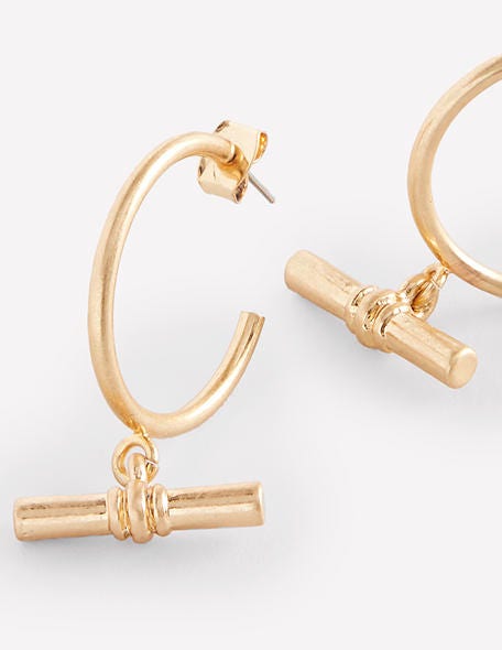 T-bar Hoop Earrings-Gold