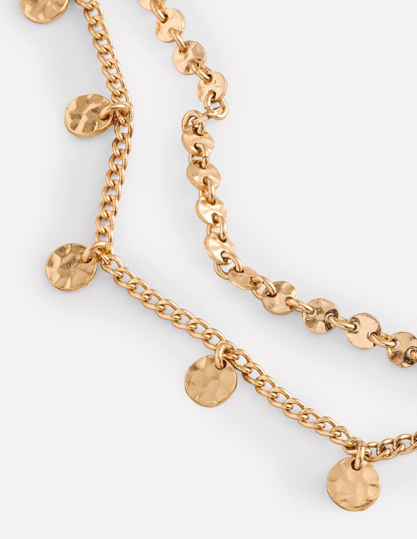 Hammered Disk Layered Necklace-Gold Colour
