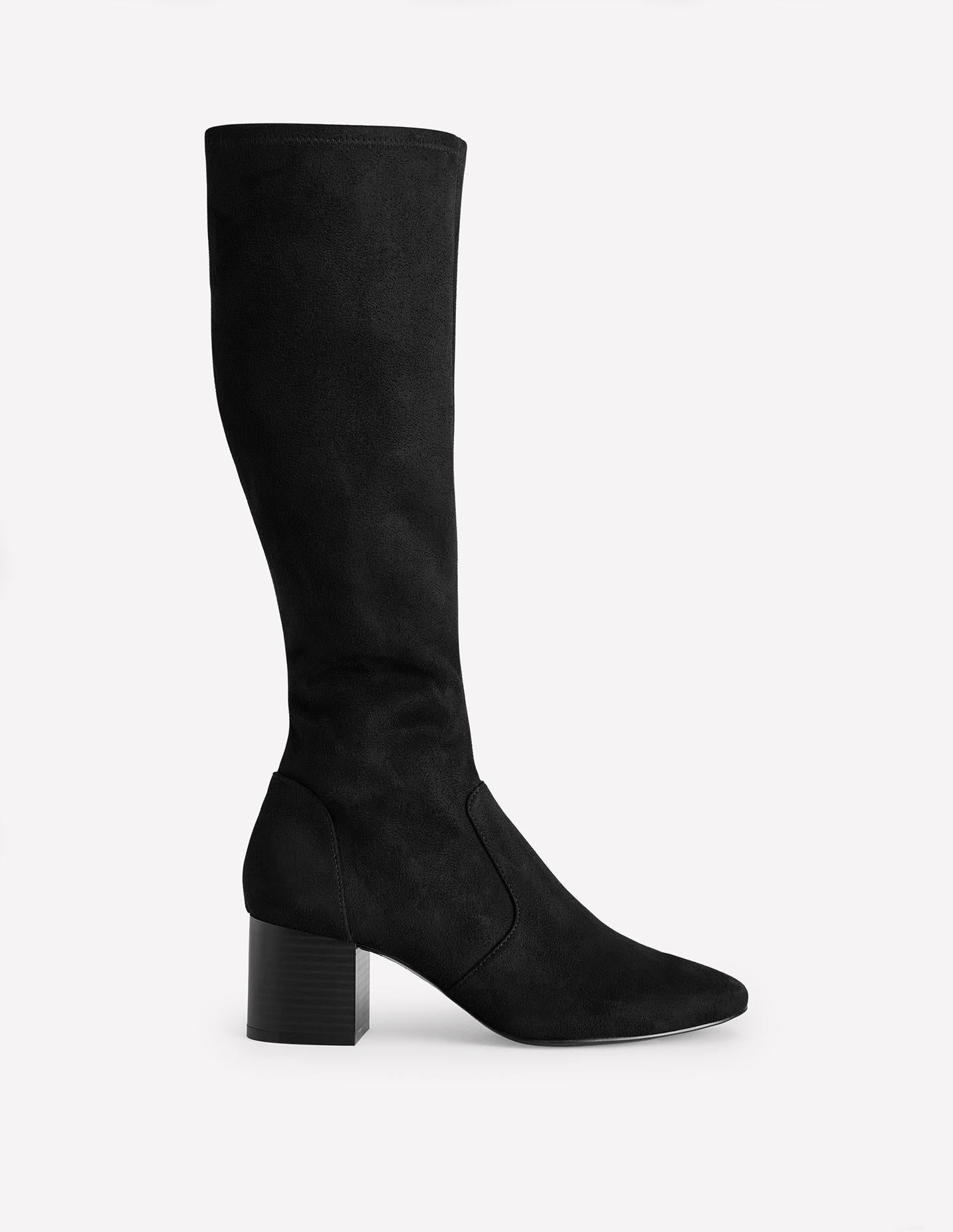 Stretch Knee Heel Boots-Black
