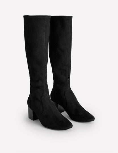 Stretch Knee Heel Boots-Black-3