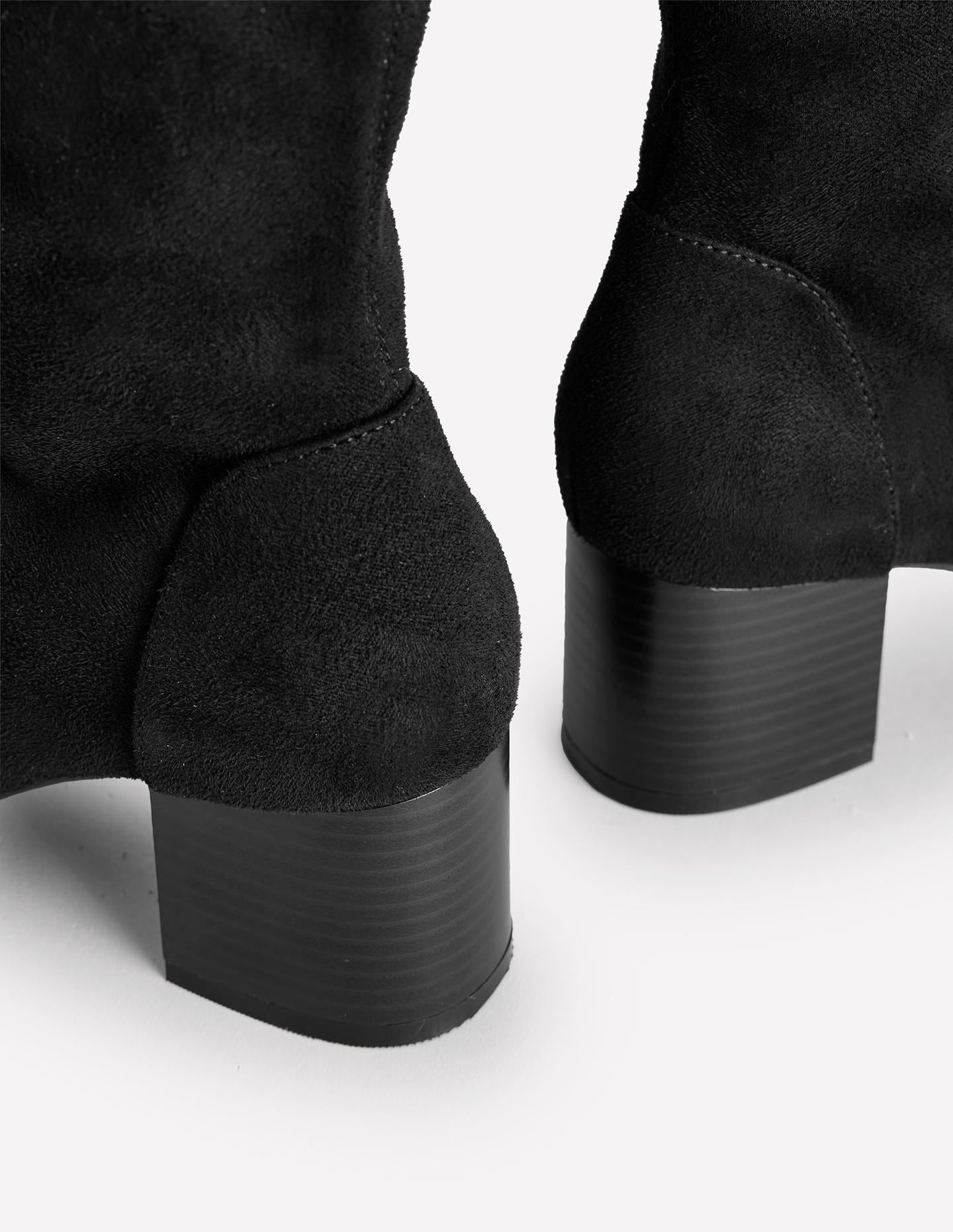 Stretch Knee Heel Boots-Black Stretch Knee Heel Boots-Black
