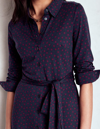 Marcia Jersey Shirt Dress-French Navy, Painted Dot-3