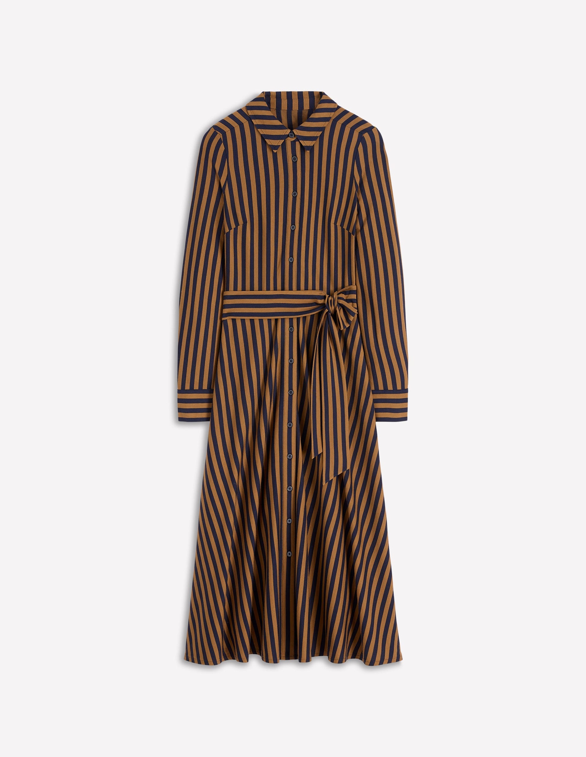 Marcia Jersey Shirt Dress-Gingerbread, Navy Stripe-5