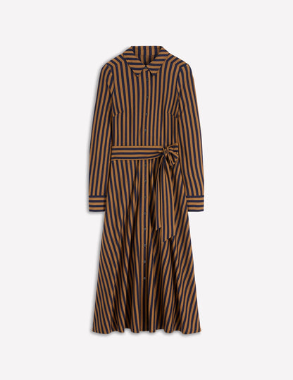 Marcia Jersey Shirt Dress-Gingerbread, Navy Stripe-5