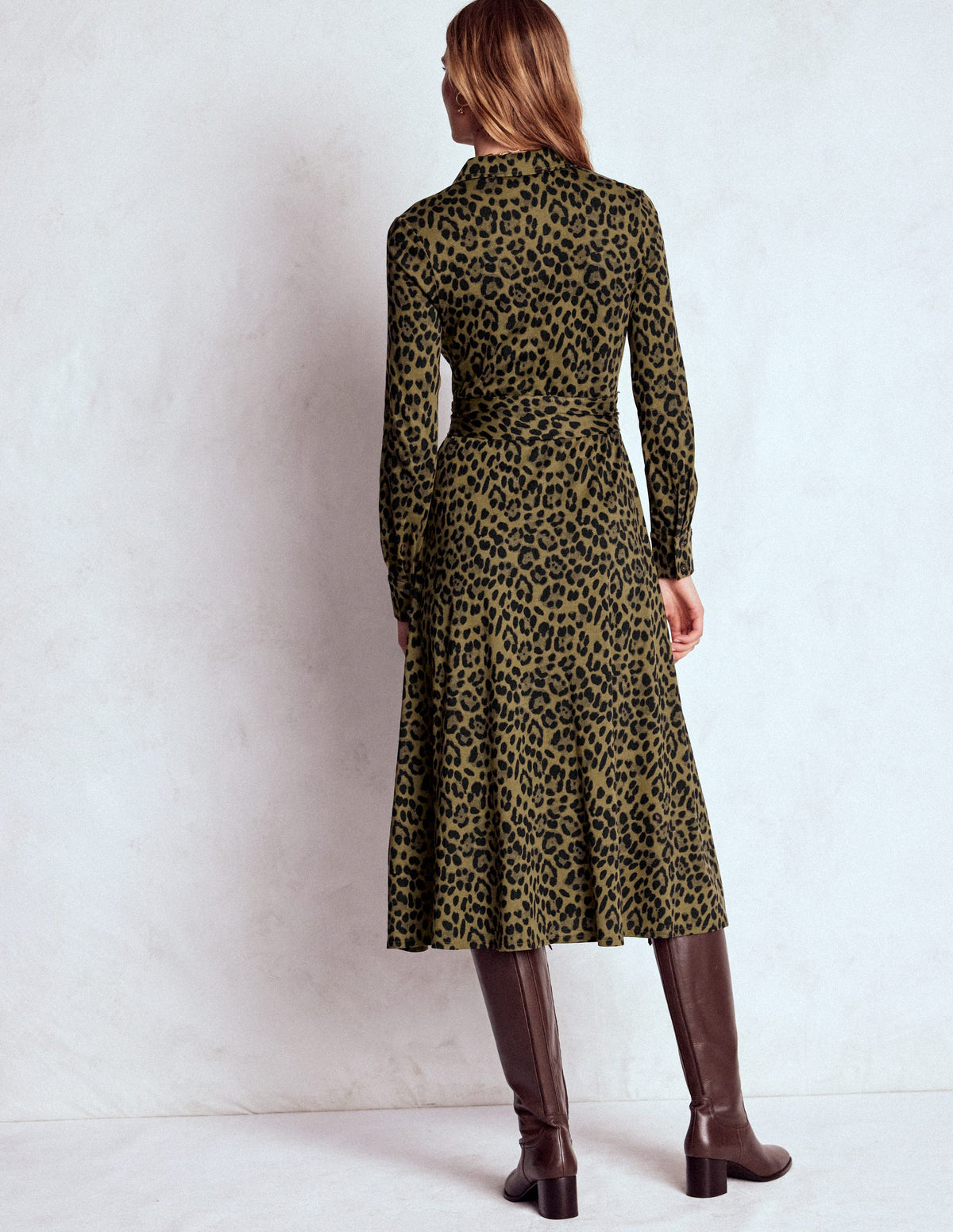 Marcia Jersey Shirt Dress-Military Olive, Brushed Animal - Image 4