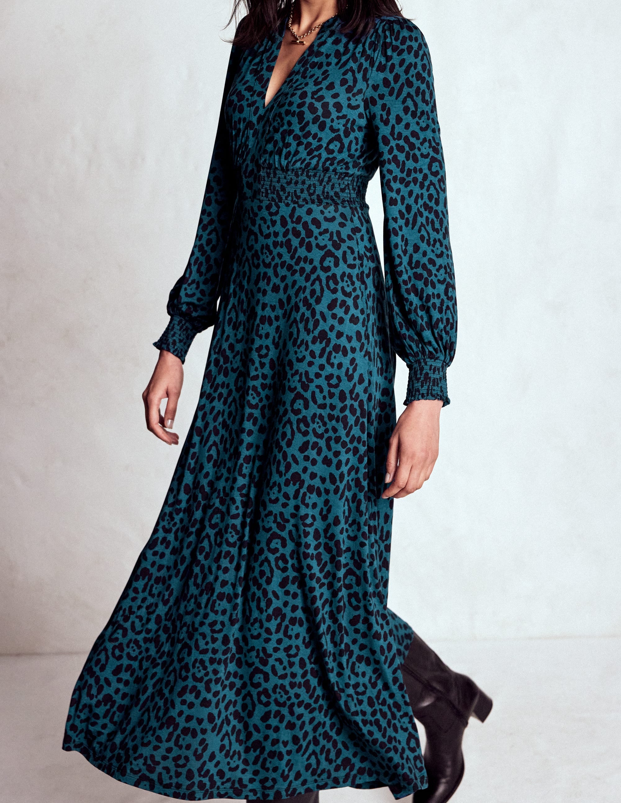 Georgia Jersey Midi Dress-Midnight Ocean, Brushed Animal - Image 2