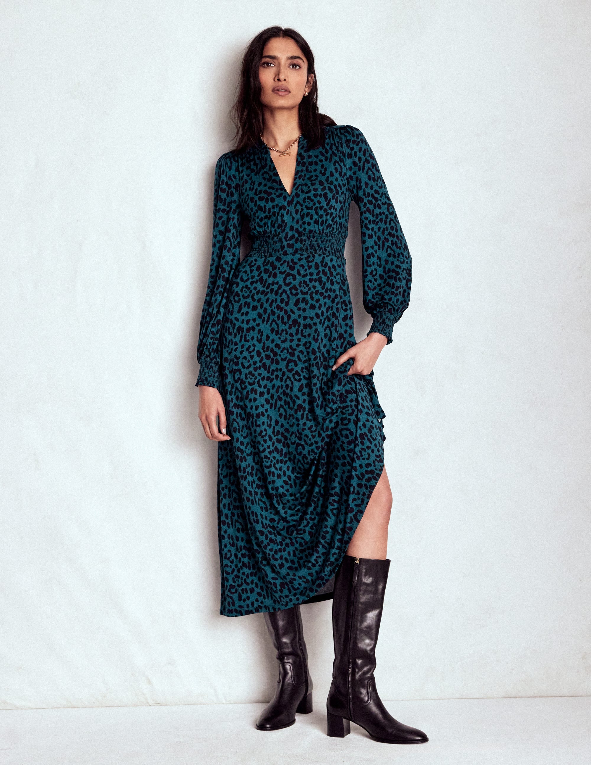 Georgia Jersey Midi Dress-Midnight Ocean, Brushed Animal - Image 4
