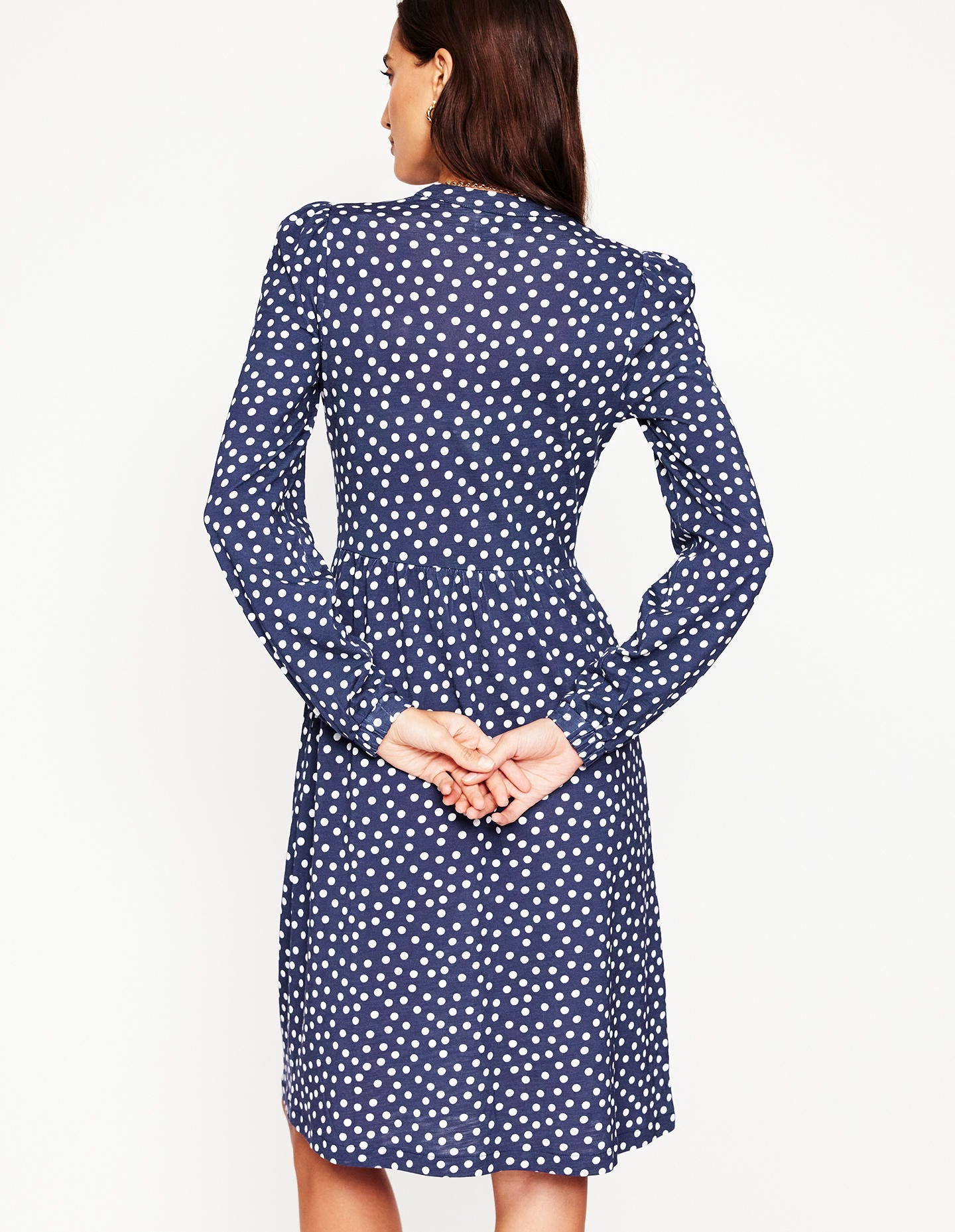 Naomi Relaxed Jersey Dress-French Navy, Abstract Dot-3