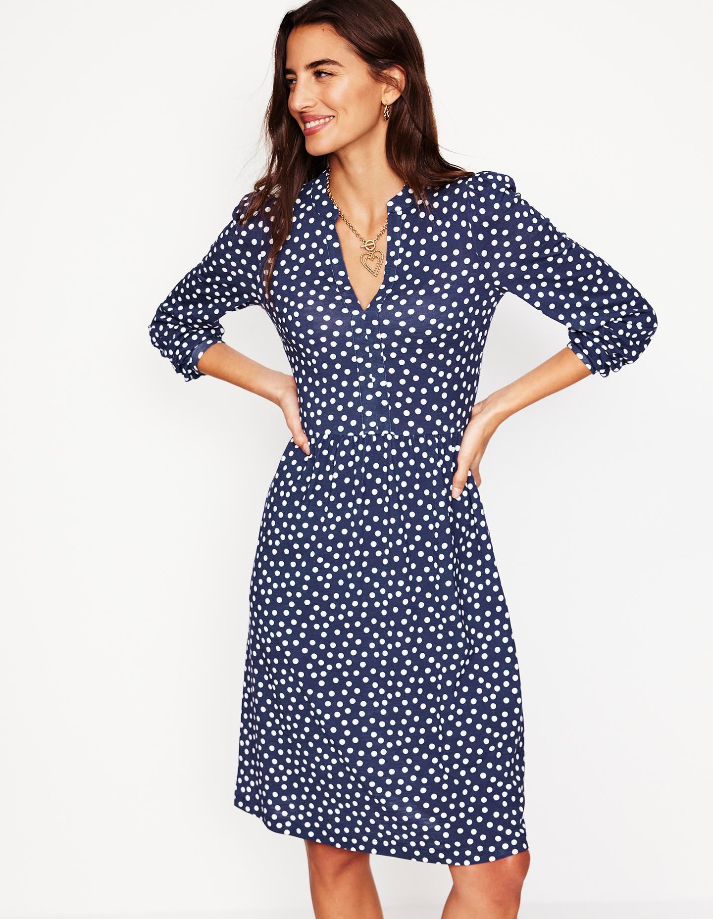 Naomi Relaxed Jersey Dress-French Navy, Abstract Dot-4
