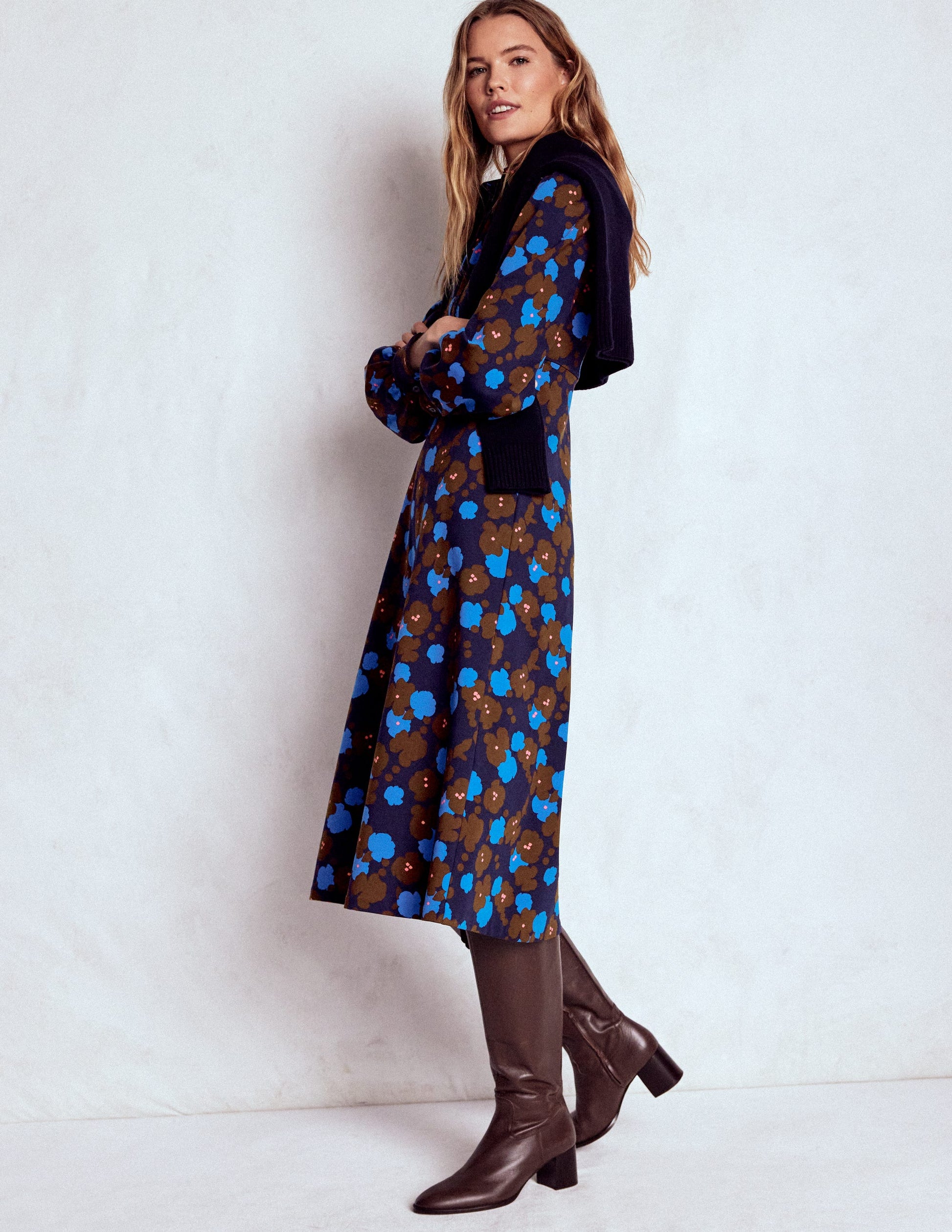 Pip Zip-Up Ponte Midi Dress-French Navy, Garden Blossom-6