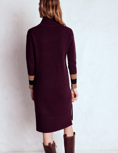 Merino Knitted Dress-Dark Cherry, Brown Stripe-3