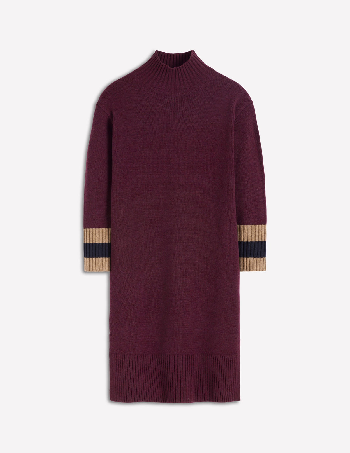 Merino Knitted Dress-Dark Cherry, Brown Stripe - Image 8