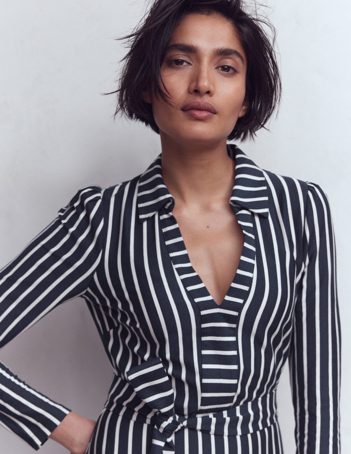 Imogen Collared Jersey Dress-French Navy and Ivory