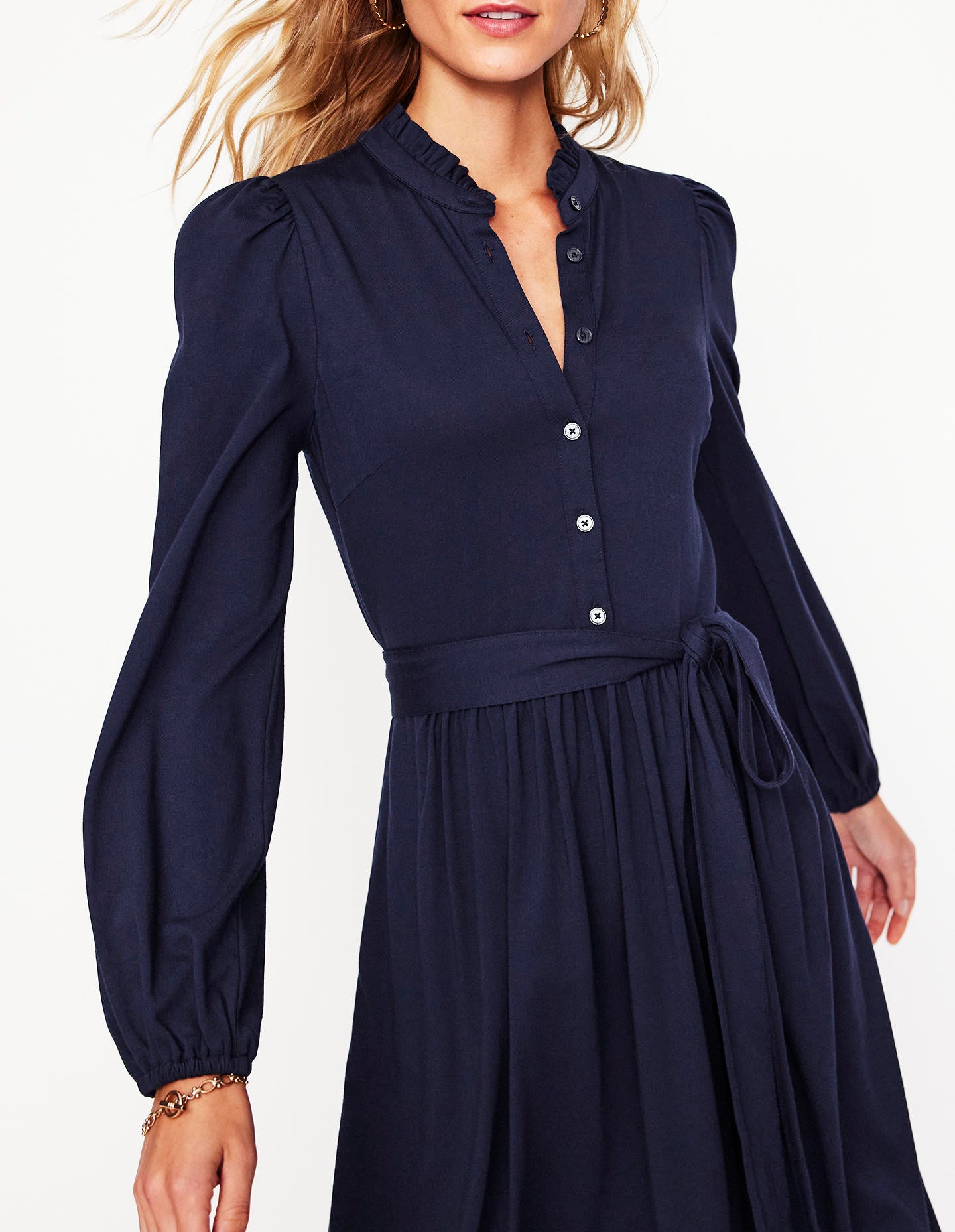 Willow Frill Short Shirt Dress-Navy | Boden USA