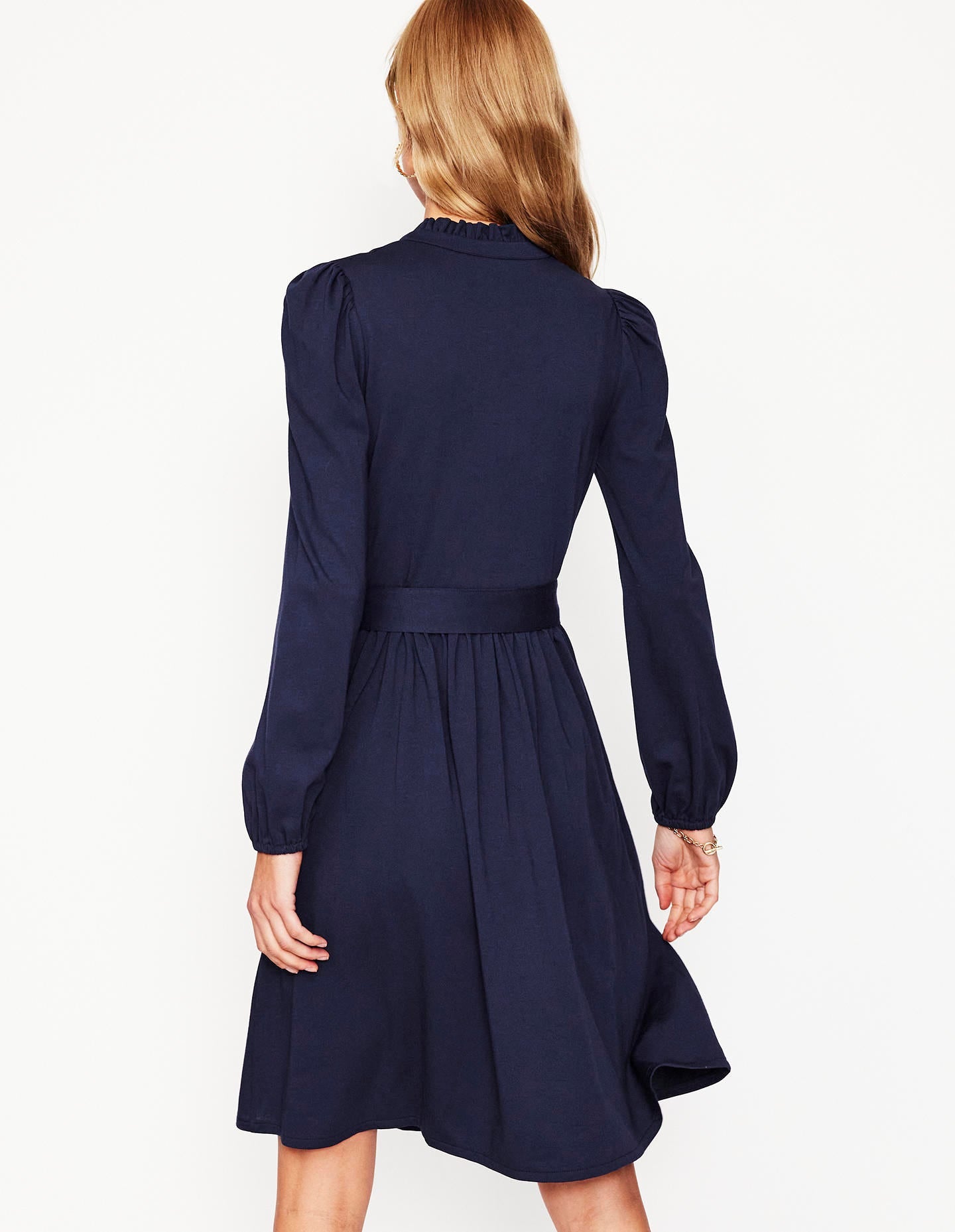 Willow Frill Short Shirt Dress-Navy-3