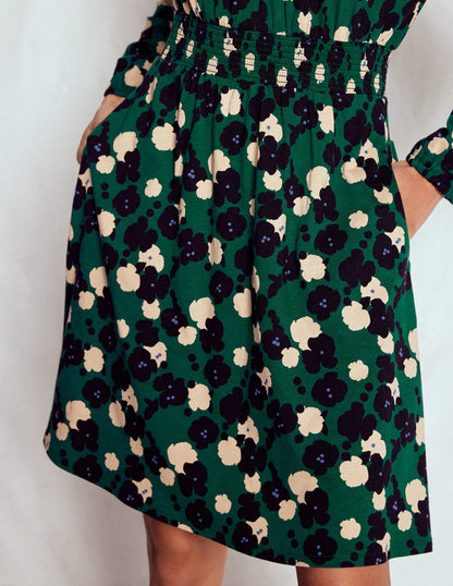 Sarah Short Jersey Dress-Emerald Night, Garden Blossom-2