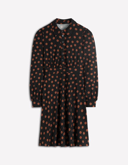 Orla Short Jersey Shirt Dress-Russet, Painted Dot-7
