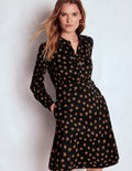Orla Short Jersey Shirt Dress-Russet, Painted Dot